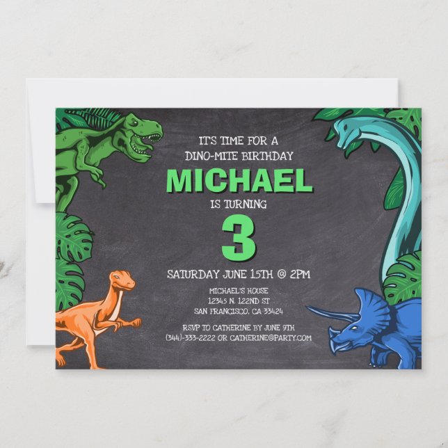 Dino Trex Jurassic Boy Dinosaur Birthday Invitation (Front)