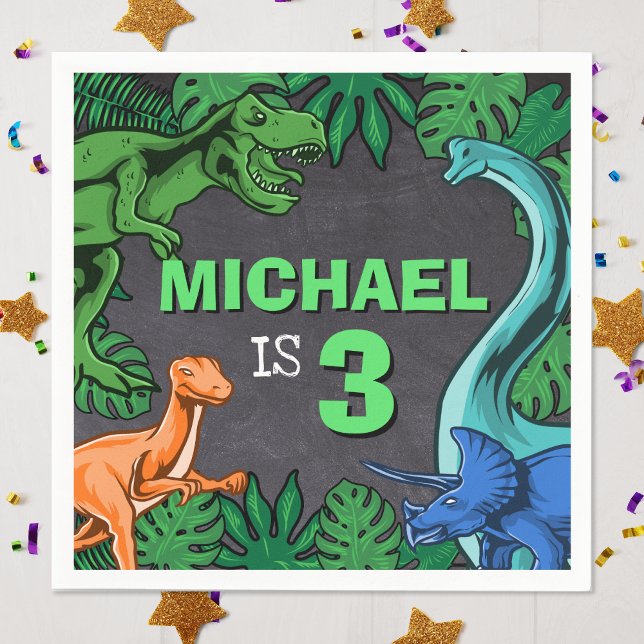Dino Trex Jurassic Boy Dinosaur Birthday Napkin (Customizable Kids Dinosaur Birthday Party Napkins)
