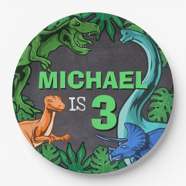 Dino Trex Jurassic Boy Dinosaur Birthday Paper Plate (Front)