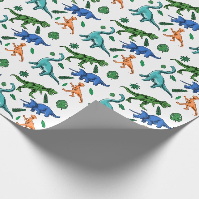 Dino Trex Jurassic Boy Dinosaur Birthday Wrapping Paper (Corner)