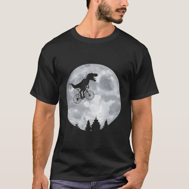 Dino Trex Riding Moon Bike Halloween Lunar Cycling T-Shirt (Front)