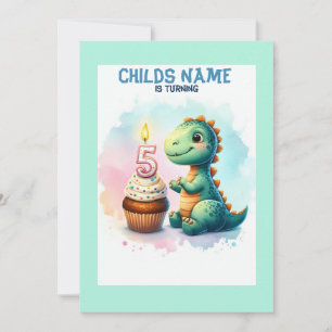 Dino Turning 5 Birthday Invitation