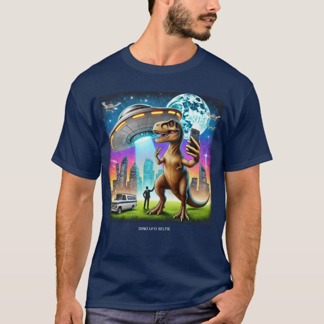 Dino UFO Selfie: Alien Encounter (Man Tshirt) #03 T-Shirt (Front)