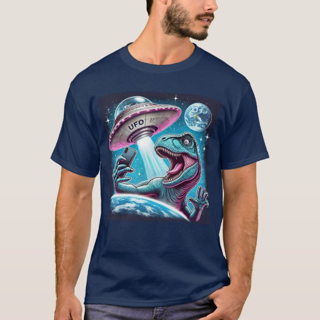Dino UFO Selfie: Alien Encounter (Man Tshirt) #04 T-Shirt (Front)