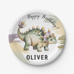 Dino Watercolor Dinosaur Boys Birthday Party Paper Plate