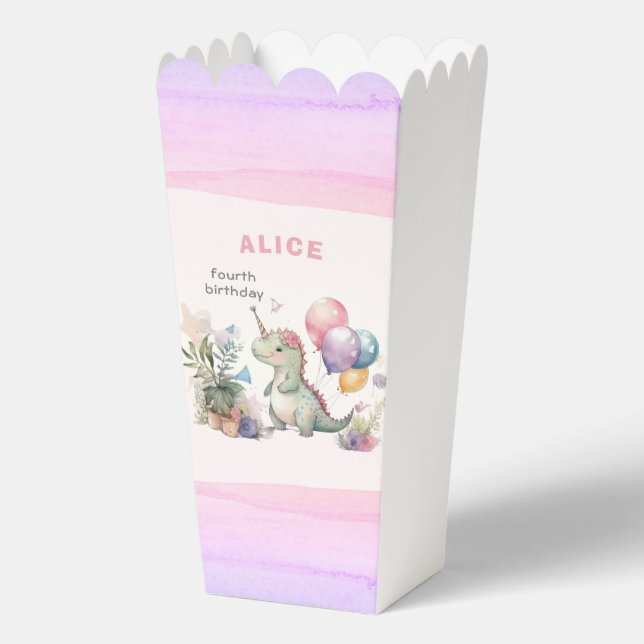 Dino Watercolor Girl Pink Birthday Favour Box (Front)