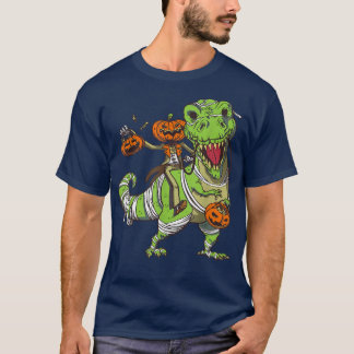 Dino with Skeleton and Pumpkin Happy Halloween  T-Shirt
