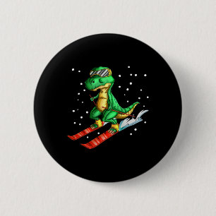 Dino With Ski Goggles Skier Dinosaur T-rex Skiing  6 Cm Round Badge