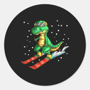 Dino With Ski Goggles Skier Dinosaur T-rex Skiing Classic Round Sticker