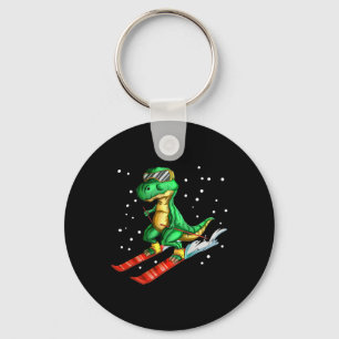 Dino With Ski Goggles Skier Dinosaur T-rex Skiing  Key Ring