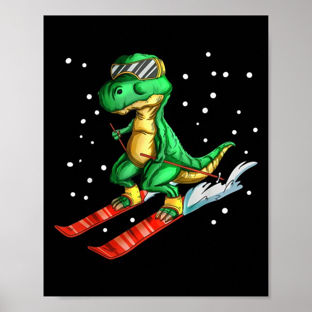 Dino With Ski Goggles Skier Dinosaur T-rex Skiing  Poster (Front)