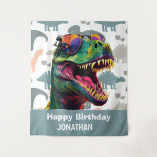 Dinoasur Cool T Rex White backdrop Tapestry