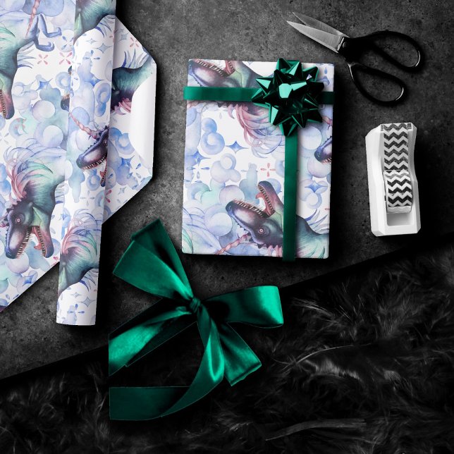 Dinocorn Clouds | Mystical Unicorn Horned Dinosaur Wrapping Paper (Creator Uploaded)