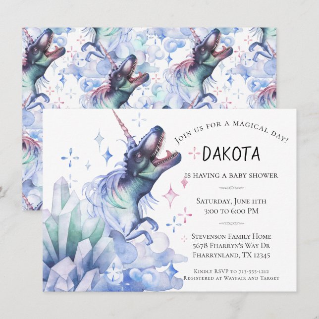 Dinocorn Crystal | Dinosaur Unicorn Baby Shower Invitation (Front/Back)