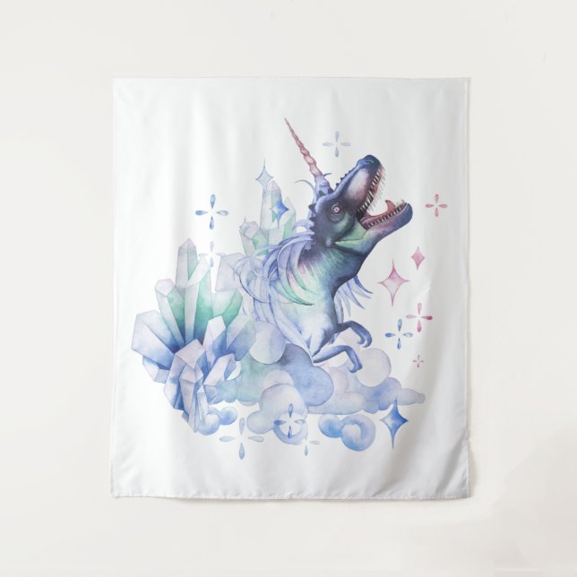 Dinocorn Crystal Dinosaur Unicorn Fantasy Unisaur Tapestry (Front)
