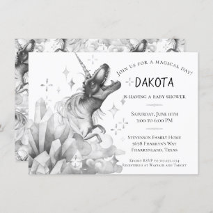 Dinocorn Crystal   Silver Monochrome Baby Shower Invitation