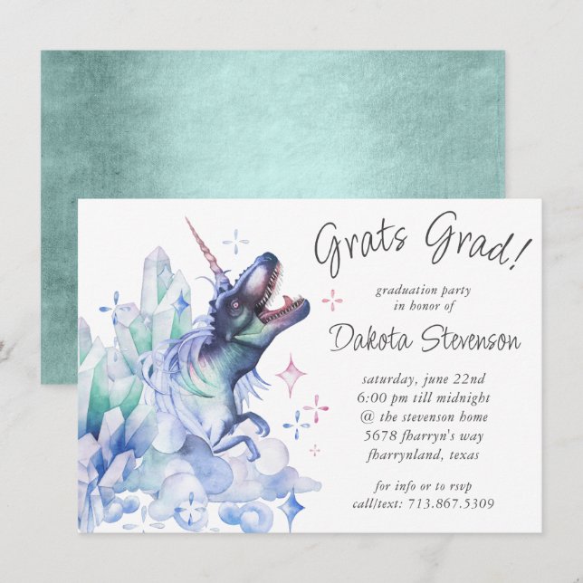 Dinocorn Crystal | Unicorn Dinosaur Grad Party Invitation (Front/Back)