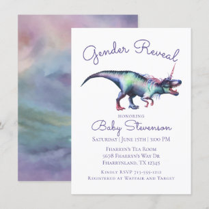 Dinocorn Gender Reveal   Colourful Unicorn Dinosau Invitation