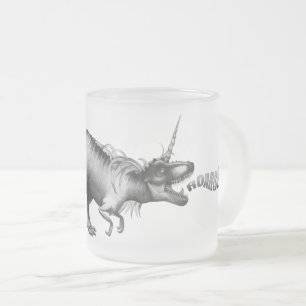 Dinocorn Roar   Silver Monochrome Minimal Wordart Frosted Glass Coffee Mug