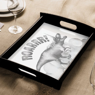 Dinocorn Roar Silver Monochrome Minimal Wordart Tissue Paper