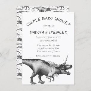 Dinocorn Silver   Monochrome Couples Baby Shower Invitation