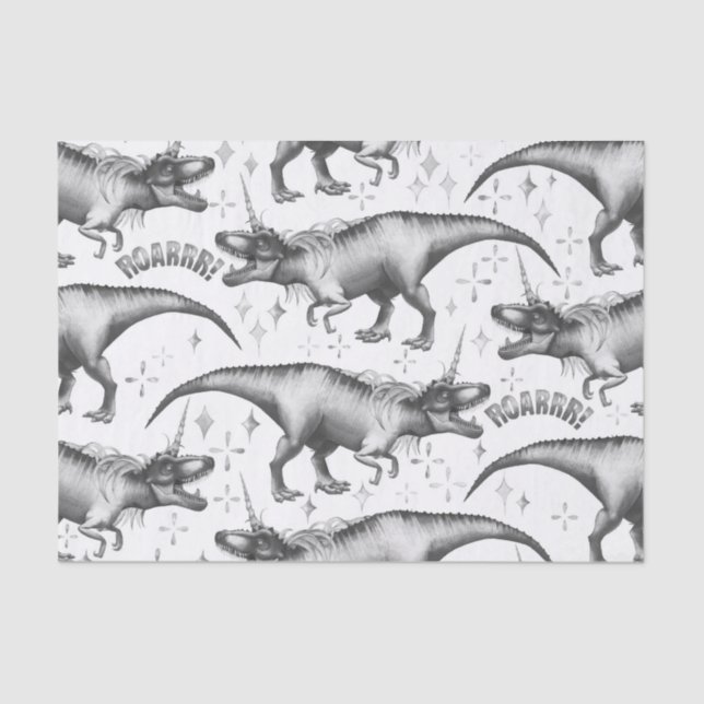 Dinocorn Silver Pattern | Fantasy Black and White Tissue Paper (Front)
