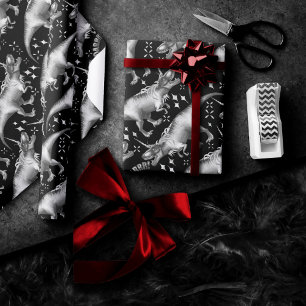 Dinocorn Silver Pattern   Fantasy Black and White Wrapping Paper