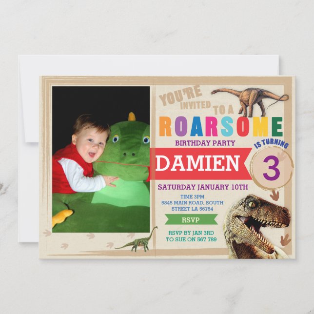 Dinodaur Birthday Invitation Dino Trex Invite (Front)