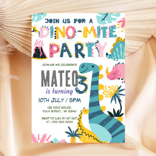 Dinomite 3rd Birthday Party Invitation