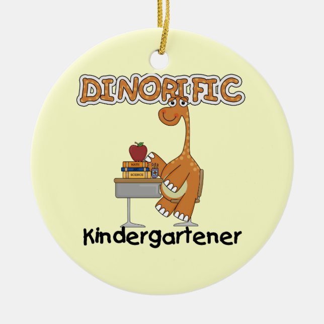 Dinorific Kindergartener T-shirts and Gifts Ceramic Tree Decoration (Front)