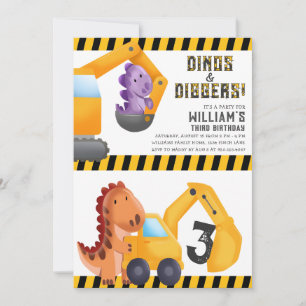Dinos and Diggers Birthday Party Invitation