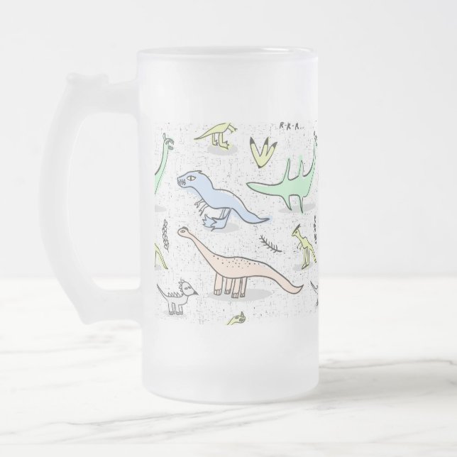 Dinos Frosted Glass Beer Mug (Left)