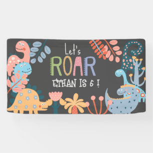 Dinos let's roar kids birthday banner