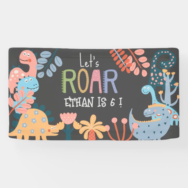 Dinos let's roar kids birthday banner (Horizontal)