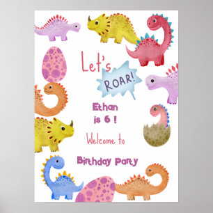 Dinos let's roar kids birthday welcome poster
