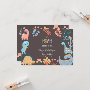 Dinos let's roar kids happy birthday  card