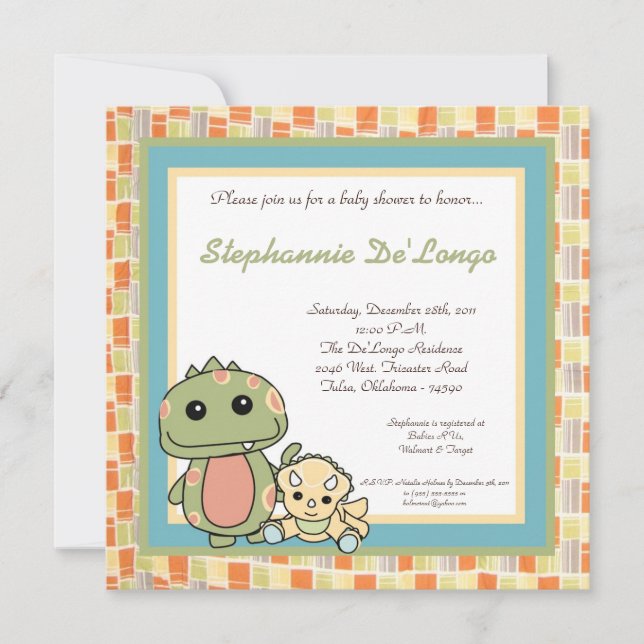 Dinos Play Dinosaurs T Rex Baby Shower Invitation (Front)