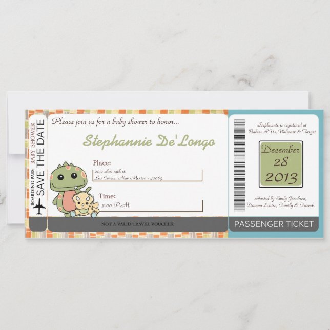 Dinos Play Dinosaurs T Rex Baby Shower Invitation (Front)