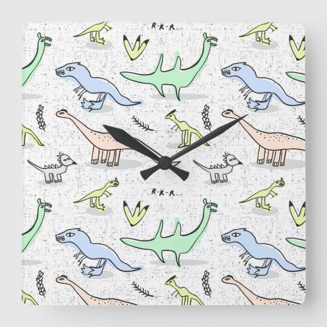 Dinos Square Wall Clock (Front)