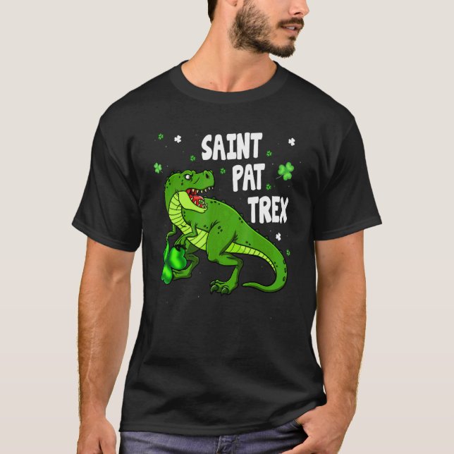 Dinosarus Saint Pax Trex Happy St Patrick's Day Lu T-Shirt (Front)
