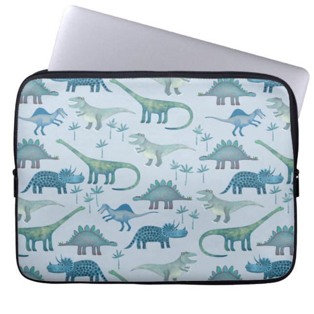 Dinosau Blue Pattern Laptop Sleeve (Front)