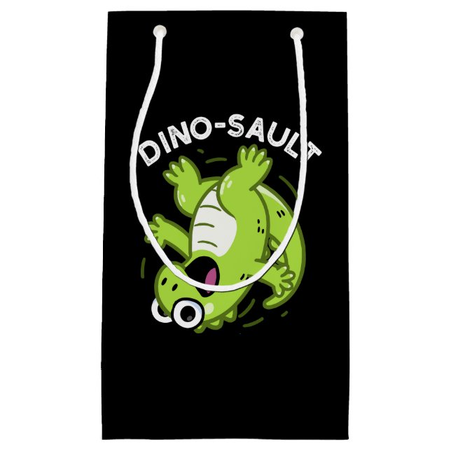 Dinosault Funny Dinosaur Pun Dark BG Small Gift Bag (Front)