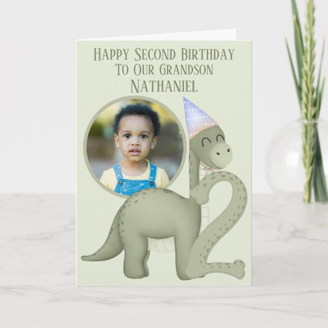 Dinosaur 1 Photo Aperture Second Birthday Card (Front)