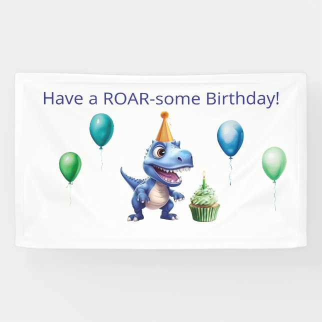 Dinosaur 1st Birthday Banner Boy | Personalised  (Horizontal)
