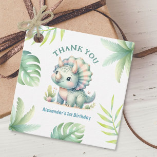 Dinosaur 1st Birthday Boy Cute Triceratops Favour Tags
