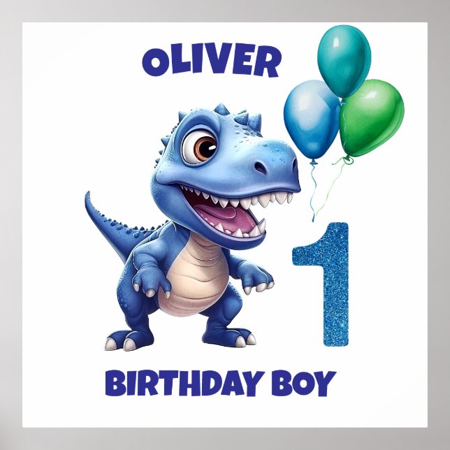 Dinosaur 1st Birthday Boy Personalised Poster (Front)