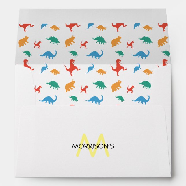 Dinosaur 1st Birthday Colourful Monogram Invitatio Envelope (Back (Bottom))