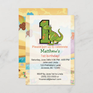 Dinosaur 1st Birthday Custom Invitation