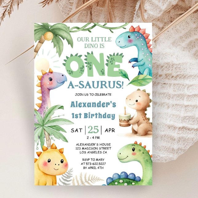 Dinosaur 1st Birthday Cute Boy Dinos Invitation  (Creator Uploaded)