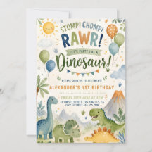 Dinosaur 1st Birthday Invitation Boy